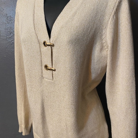 CHARTER CLUB Ivory and Gold Metallic Sweater with gold Hinged Closures - Picture 8 of 16